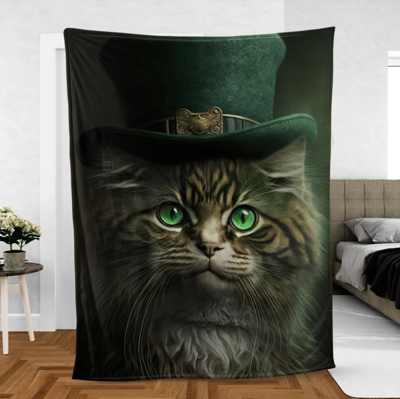 Irish Green Hat Cat for St Patrick's Day Fleece Blanket