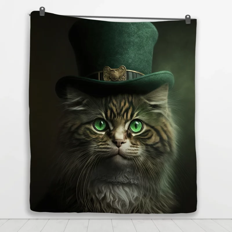 Irish Green Hat Cat for St Patrick's Day Quilt Blanket 1