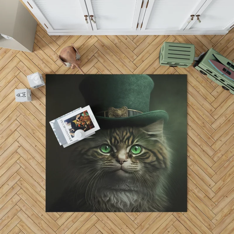 Irish Green Hat Cat for St Patrick's Day Rug