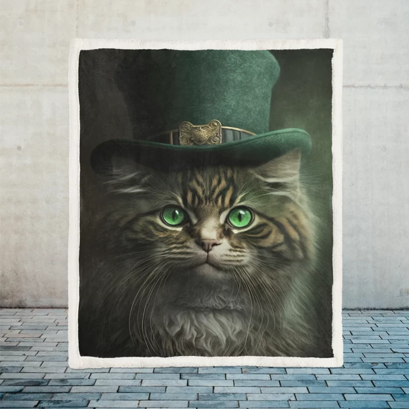 Irish Green Hat Cat for St Patrick's Day Sherpa Fleece Blanket