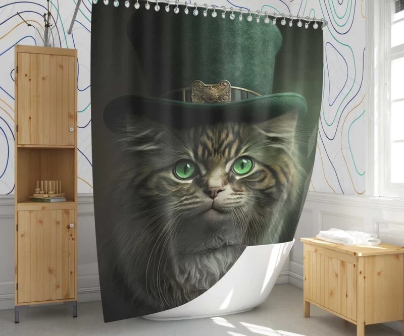 Irish Green Hat Cat for St Patrick's Day Shower Curtain 1