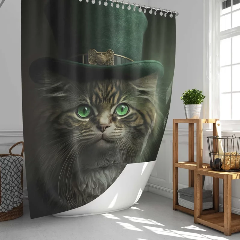 Irish Green Hat Cat for St Patrick's Day Shower Curtain