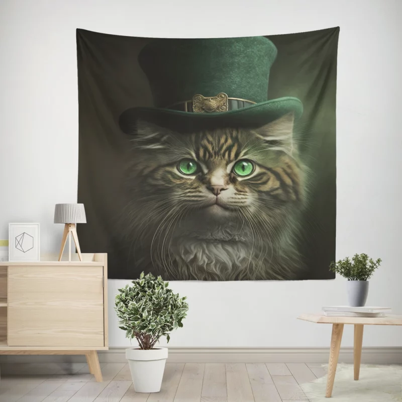 Irish Green Hat Cat for St Patrick's Day Wall Tapestry