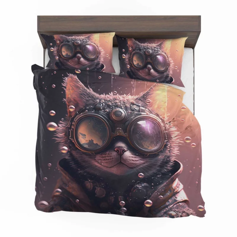 Jacket and Glasses Wearing Cat Bedding Set 2