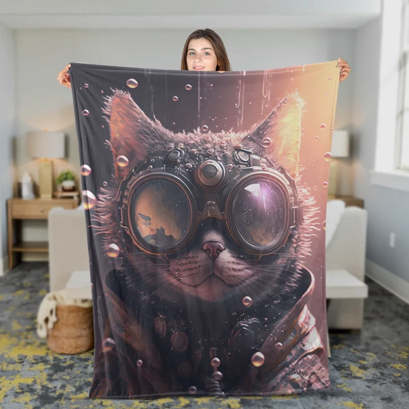 Jacket and Glasses Wearing Cat Fleece Blanket 2