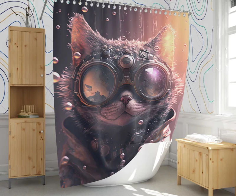 Jacket and Glasses Wearing Cat Shower Curtain 1