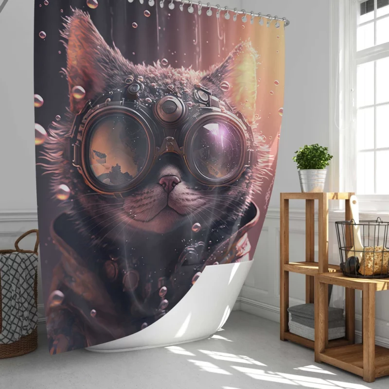 Jacket and Glasses Wearing Cat Shower Curtain