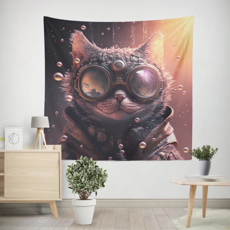 Jacket and Glasses Wearing Cat Wall Tapestry