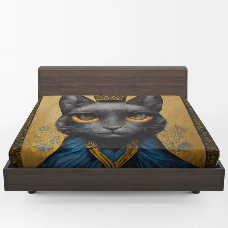 King Cat Medieval Portrait Fitted Sheet 1