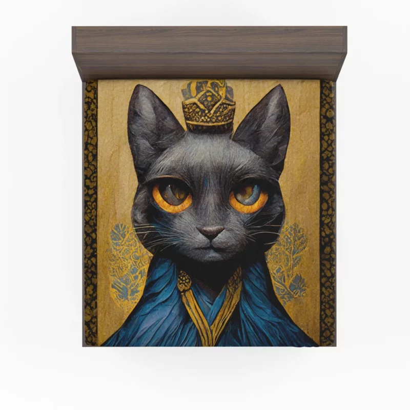 King Cat Medieval Portrait Fitted Sheet