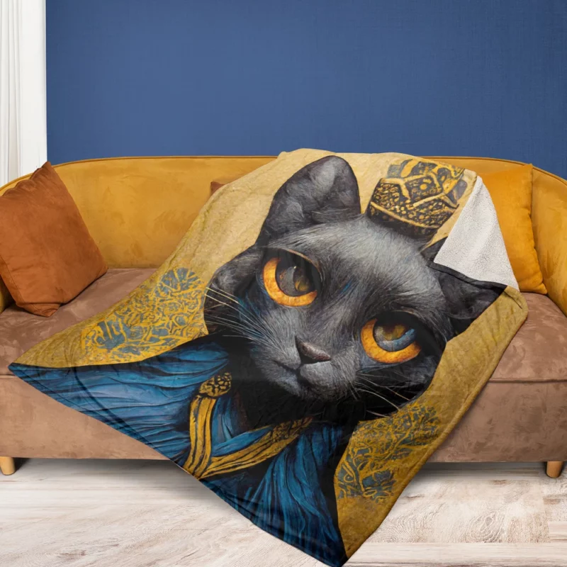 King Cat Medieval Portrait Fleece Blanket 1