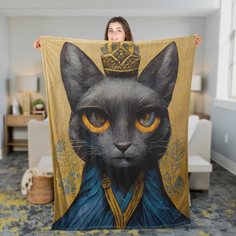 King Cat Medieval Portrait Fleece Blanket 2