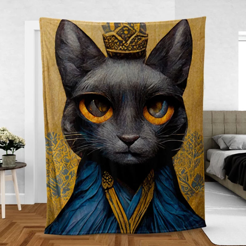 King Cat Medieval Portrait Fleece Blanket