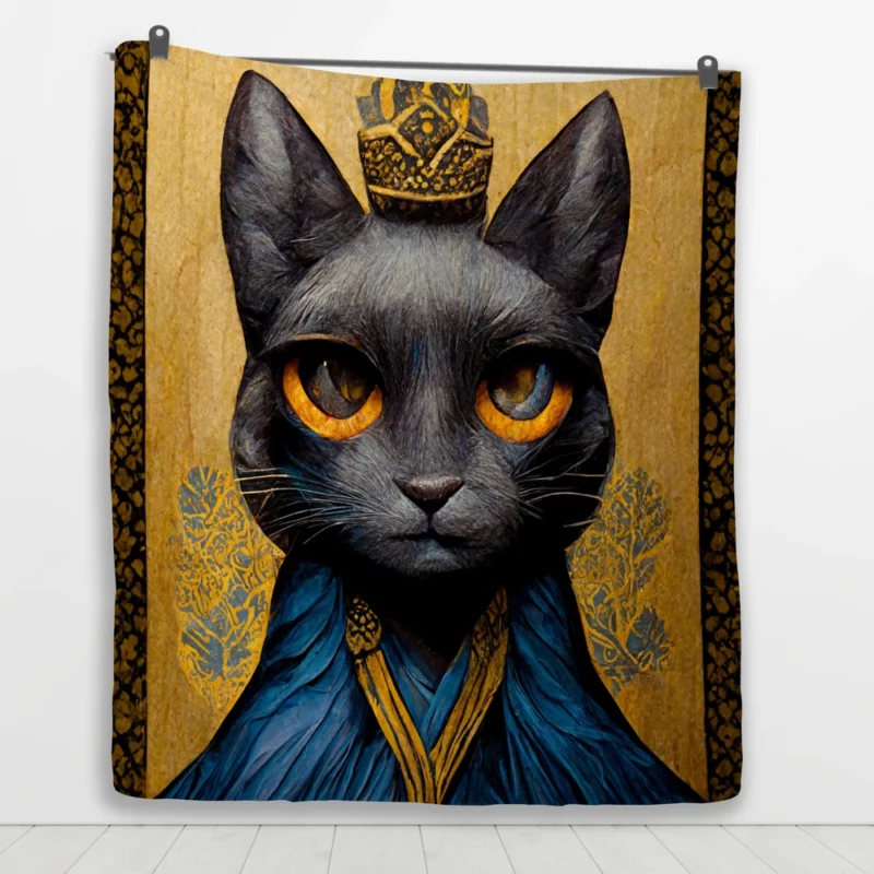 King Cat Medieval Portrait Quilt Blanket 1