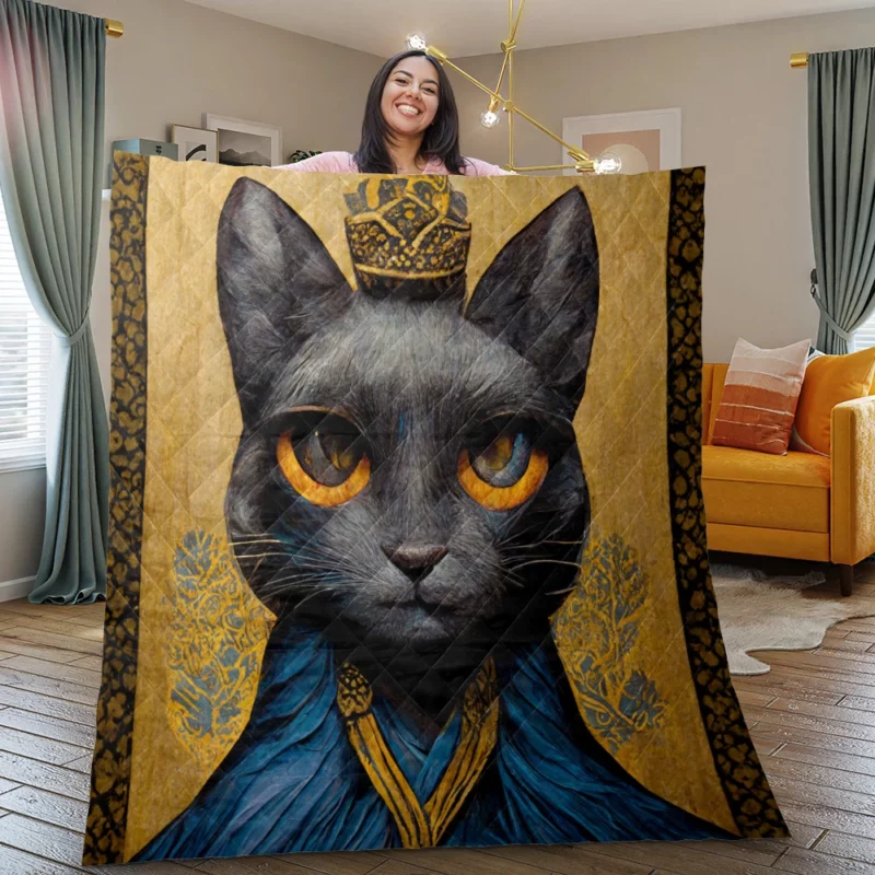 King Cat Medieval Portrait Quilt Blanket