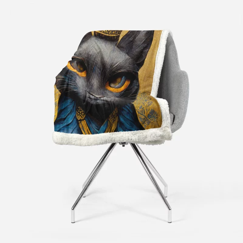 King Cat Medieval Portrait Sherpa Fleece Blanket 1