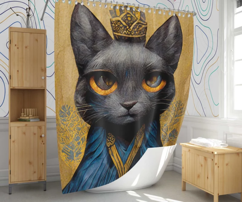 King Cat Medieval Portrait Shower Curtain 1