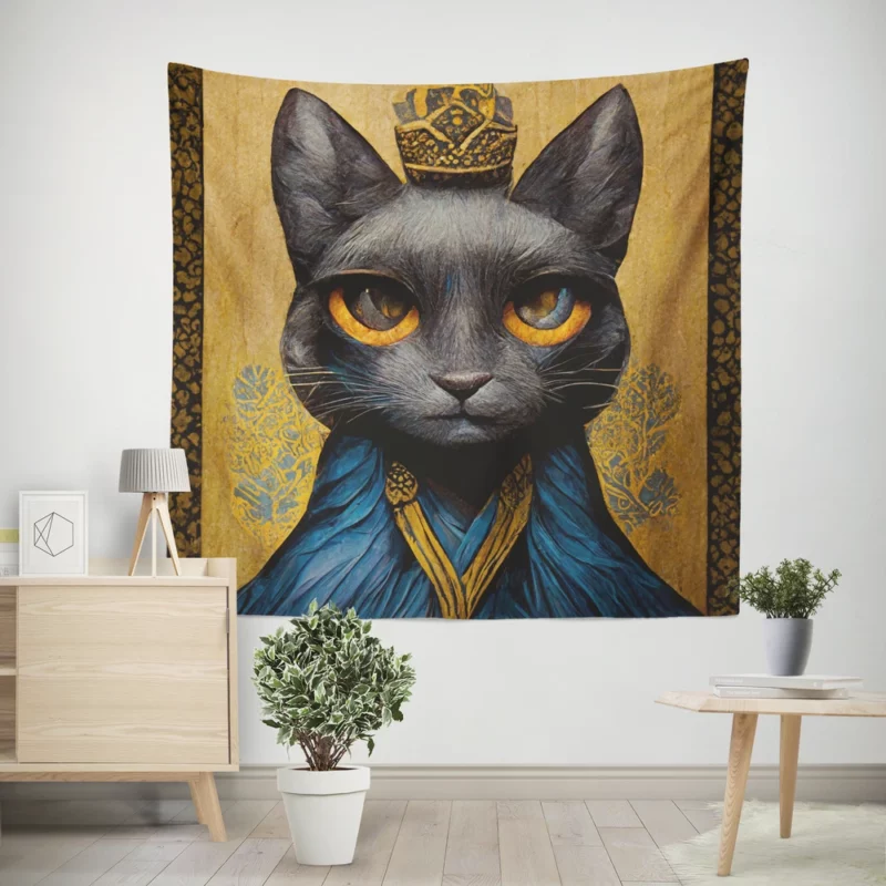 King Cat Medieval Portrait Wall Tapestry