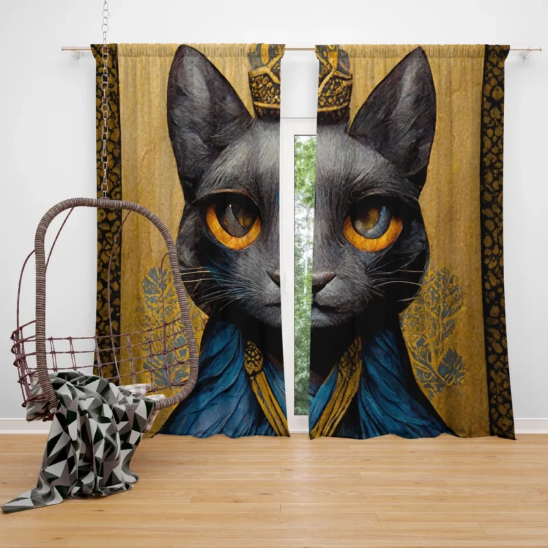 King Cat Medieval Portrait Window Curtain