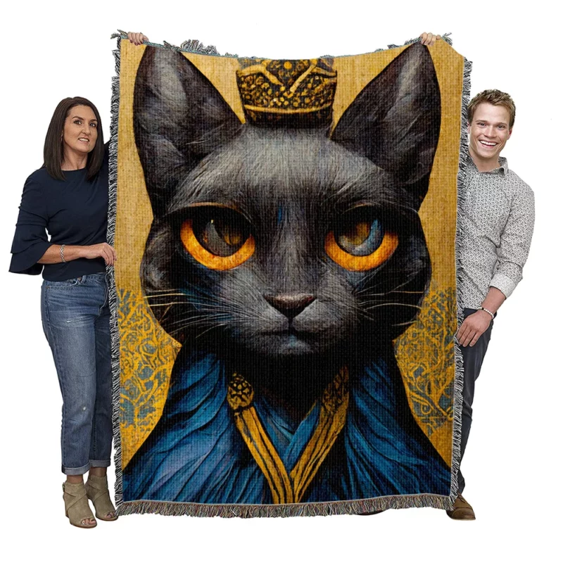 King Cat Medieval Portrait Woven Blanket