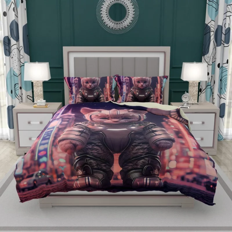 Kitten in Futuristic Robot Outfit Bedding Set 1