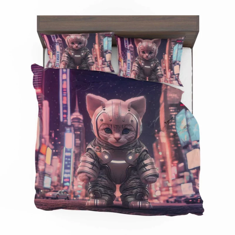 Kitten in Futuristic Robot Outfit Bedding Set 2