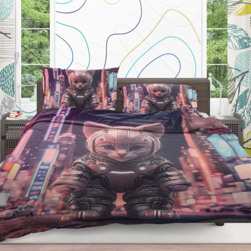 Kitten in Futuristic Robot Outfit Bedding Set