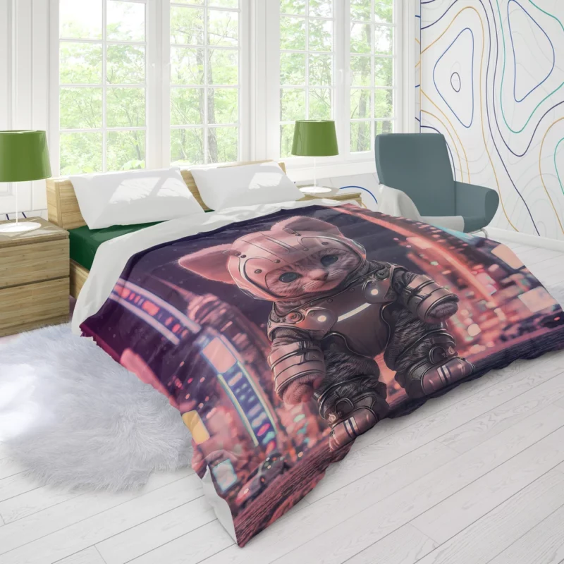 Kitten in Futuristic Robot Outfit Duvet Cover