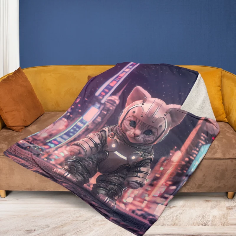 Kitten in Futuristic Robot Outfit Fleece Blanket 1