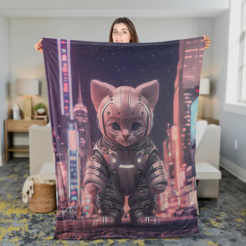 Kitten in Futuristic Robot Outfit Fleece Blanket 2