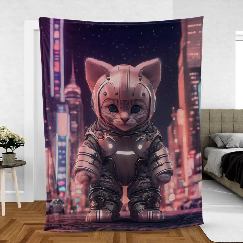 Kitten in Futuristic Robot Outfit Fleece Blanket