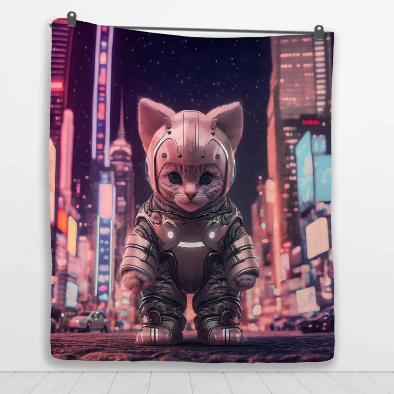 Kitten in Futuristic Robot Outfit Quilt Blanket 1