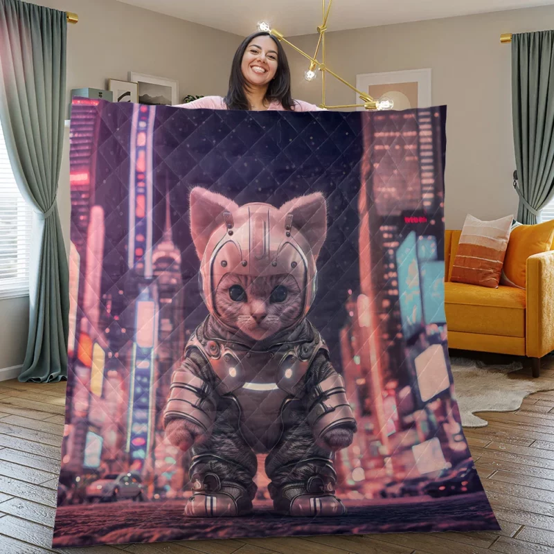 Kitten in Futuristic Robot Outfit Quilt Blanket