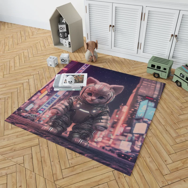 Kitten in Futuristic Robot Outfit Rug 1