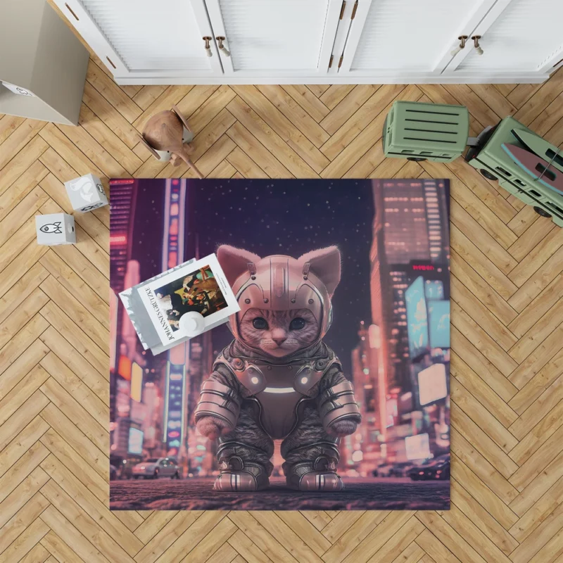 Kitten in Futuristic Robot Outfit Rug