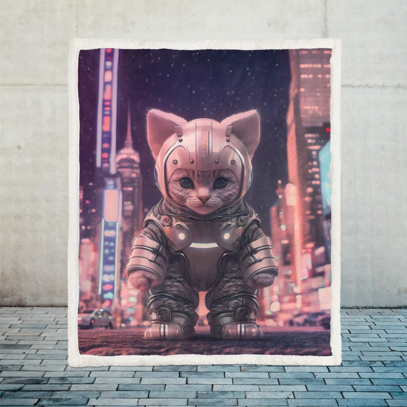 Kitten in Futuristic Robot Outfit Sherpa Fleece Blanket