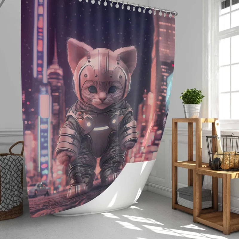 Kitten in Futuristic Robot Outfit Shower Curtain