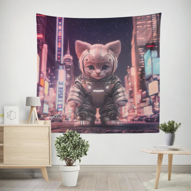 Kitten in Futuristic Robot Outfit Wall Tapestry