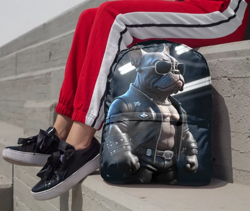 Leather Jacket Bulldog Sculpture Backpack 1