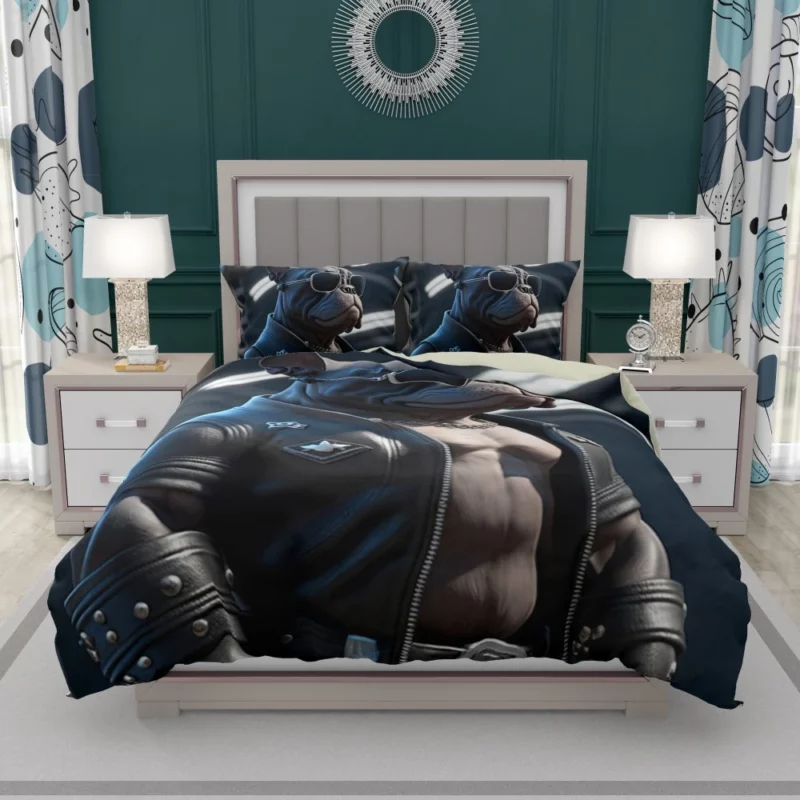 Leather Jacket Bulldog Sculpture Bedding Set 1