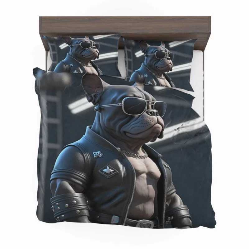 Leather Jacket Bulldog Sculpture Bedding Set 2