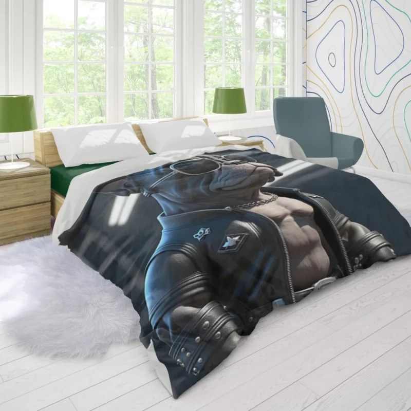 Leather Jacket Bulldog Sculpture Duvet Cover