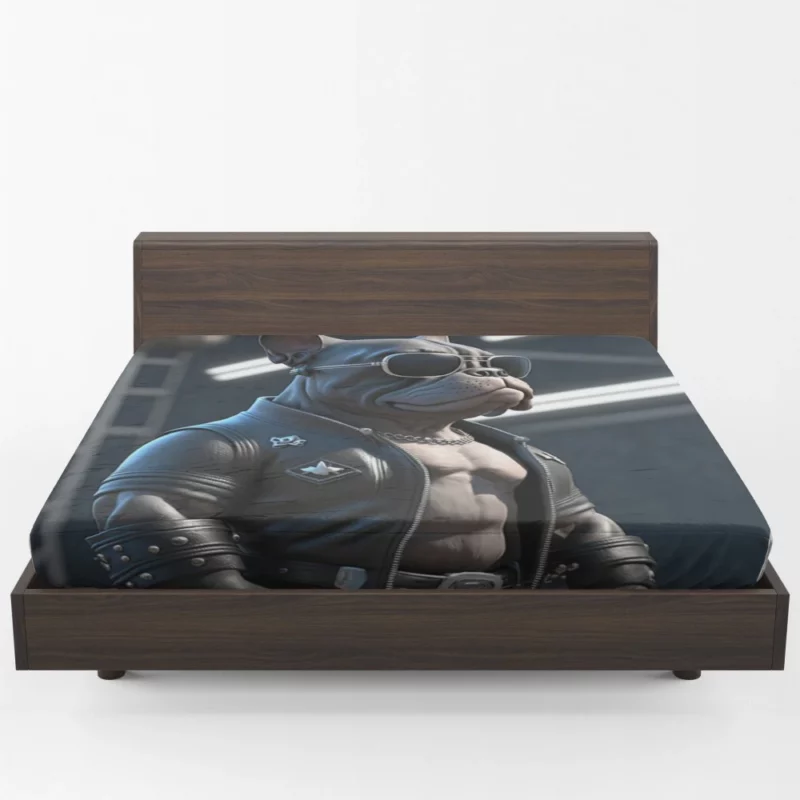 Leather Jacket Bulldog Sculpture Fitted Sheet 1