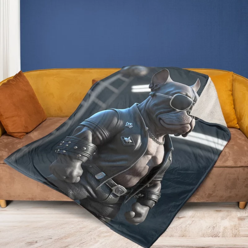 Leather Jacket Bulldog Sculpture Fleece Blanket 1