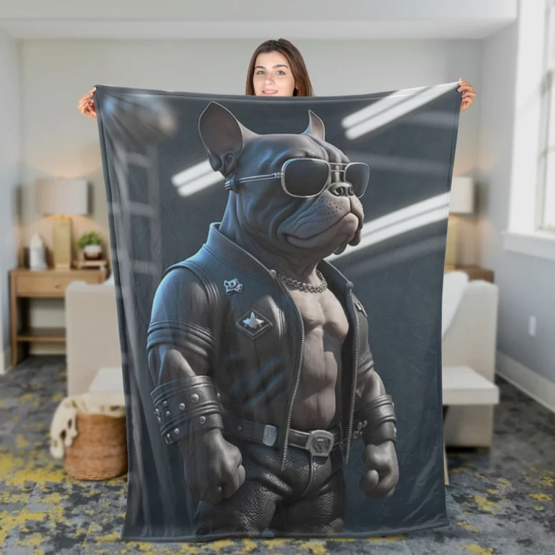 Leather Jacket Bulldog Sculpture Fleece Blanket 2