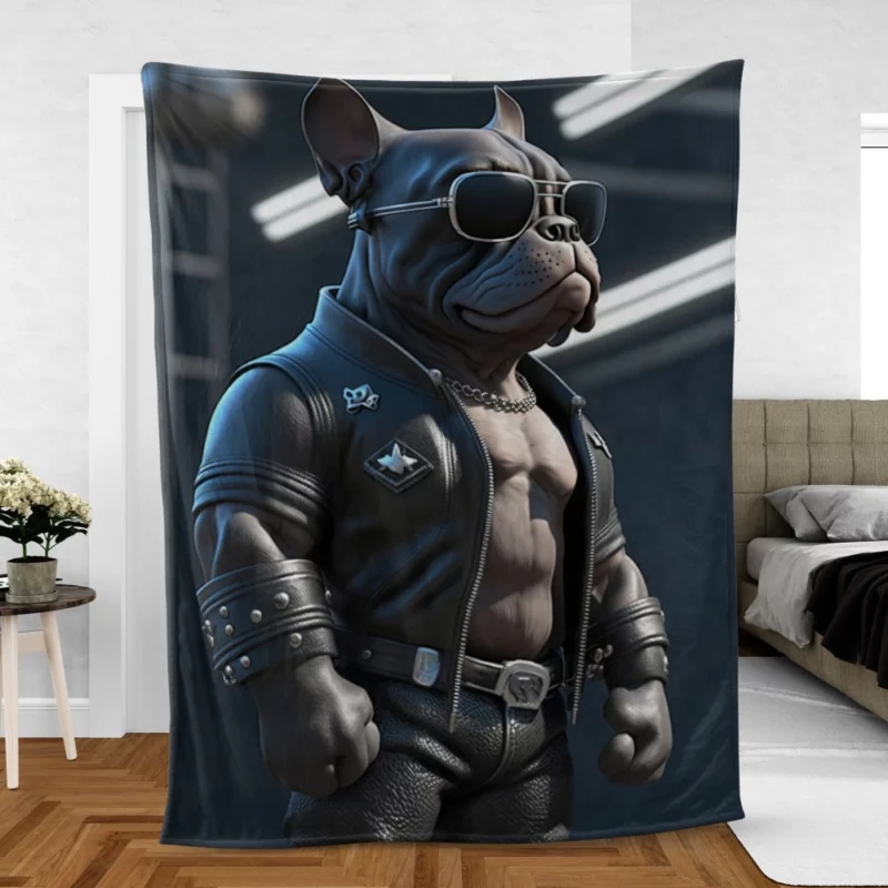 Leather Jacket Bulldog Sculpture Fleece Blanket