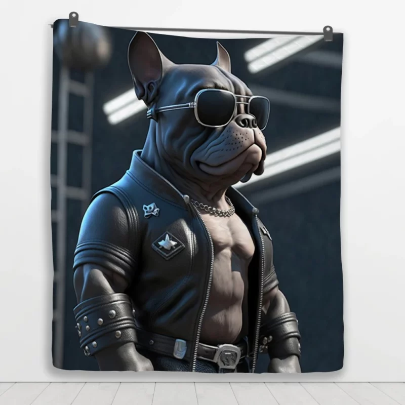 Leather Jacket Bulldog Sculpture Quilt Blanket 1