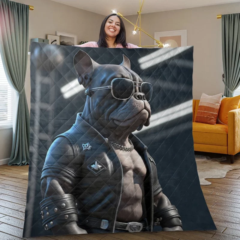 Leather Jacket Bulldog Sculpture Quilt Blanket