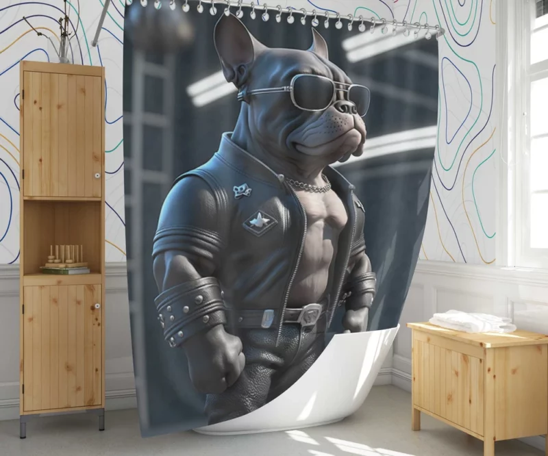 Leather Jacket Bulldog Sculpture Shower Curtain 1