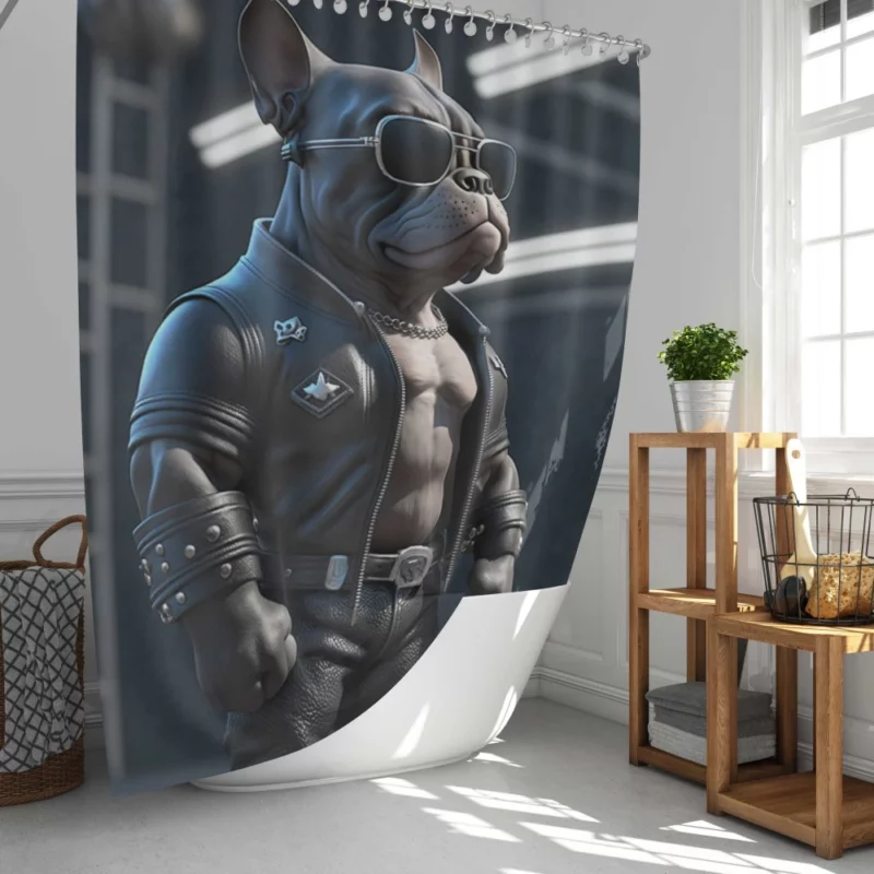 Leather Jacket Bulldog Sculpture Shower Curtain